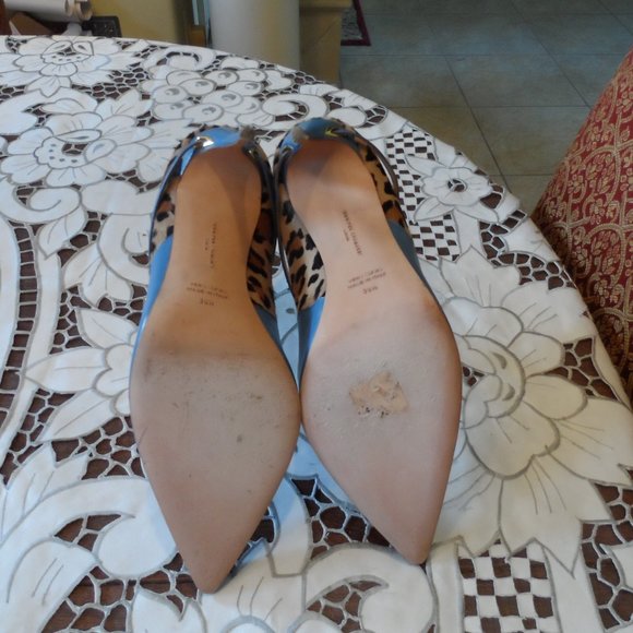 Jennifer Chamandi Light Blue/Leopard "Lorenzo" Two Tone Leather Pumps Si… - Picture 14 of 16